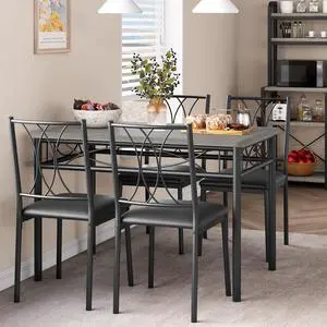 Dining Table Set for 4, Kitchen Table and Chairs, Dining Room Table Set with 4 Upholstered Chairs, Kitchen Table Set Rectangular Dining Table for Small Space, Apartment, Breakfast, Rustic Grey Dining Table Set for 4, Kitchen Table and Chairs, Dining Room Table Set with 4 Upholstered Chairs, Kitchen Table Set Rectangular Dining Table for Small Space, Apartment, Breakfast, Rustic Grey
