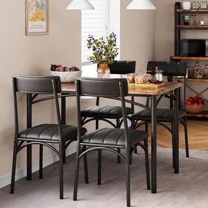 Kitchen Table and Chairs, Dining Room Table Set for 4 with Upholstered Chairs, Kitchen Table Set Metal and Wood Rectangular Dining Table for Small Space, Apartment, Breakfast, Rustic Brown Kitchen Table and Chairs, Dining Room Table Set for 4 with Upholstered Chairs, Kitchen Table Set Metal and Wood Rectangular Dining Table for Small Space, Apartment, Breakfast, Rustic Brown