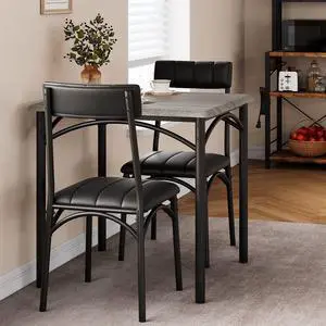 Modern Rustic Gray Square Dining Set, 29.2' L x W 30.1' H Table, 33.7' 18.4' 17' Chairs, 2 Person, Metal & MDF, Easy Assembly, Space-Saving Modern Rustic Gray Square Dining Set, 29.2' L x W 30.1' H Table, 33.7' 18.4' 17' Chairs, 2 Person, Metal & MDF, Easy Assembly, Space-Saving
