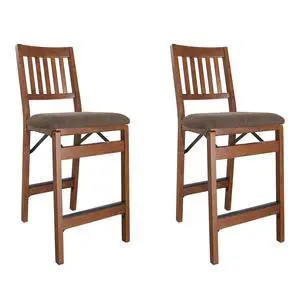 MECO Premium Solid Wood Dining Table Folding Counter Stools Set with Fabric Padded Upholstered Seat, Espresso (2 Pack) MECO Premium Solid Wood Dining Table Folding Counter Stools Set with Fabric Padded Upholstered Seat, Espresso (2 Pack)