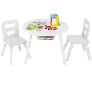 Kids Table and Chair Set, Wooden Children Activity Table and 2 Chairs for Art & Craft, Storage Mesh Basket, 3-Piece Toddler Furniture Set for Daycare & Playroom, Gift for Boys Girls (White) Kids Table and Chair Set, Wooden Children Activity Table and 2 Chairs for Art & Craft, Storage Mesh Basket, 3-Piece Toddler Furniture Set for Daycare & Playroom, Gift for Boys Girls (White)