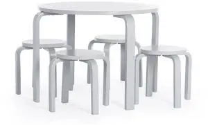 Nordic Table and Stools Set for Toddlers: Gray - Stacking Bentwood Stools with Curved Wood Activity Play Table - Toddler's Modern Kitchen, Playroom and Classroom Furniture Nordic Table and Stools Set for Toddlers: Gray - Stacking Bentwood Stools with Curved Wood Activity Play Table - Toddler's Modern Kitchen, Playroom and Classroom Furniture