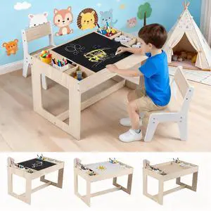 Table and Chairs for Kids 2-5, 4-1 Wooden Activity Desk Set w/Whiteboard, Chalkboard & Storage Cubes for Drawing, Crafting, Playing, Toddler Table and Chair Set (31.5 x 19.5 x 19,Natural) Table and Chairs for Kids 2-5, 4-1 Wooden Activity Desk Set w/Whiteboard, Chalkboard & Storage Cubes for Drawing, Crafting, Playing, Toddler Table and Chair Set (31.5 x 19.5 x 19,Natural)