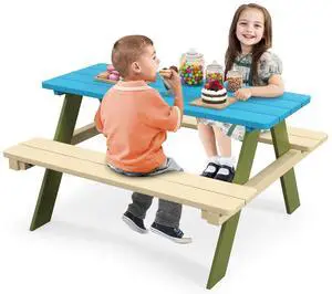 Kids Picnic Table, Acacia Wood Kids Outdoor Table with Benches, Toddler Patio Furniture Set for Backyard, Garden, Lawn, Gift for Boys Girls 3+ (Green) Kids Picnic Table, Acacia Wood Kids Outdoor Table with Benches, Toddler Patio Furniture Set for Backyard, Garden, Lawn, Gift for Boys Girls 3+ (Green)
