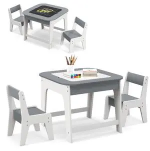 Kids Table and Chair Set, 3-in-1 Wooden Activity Table with Removable Tabletop, Blackboard & Whiteboard, Storage Space for Arts Crafts Nursery Preschool, Toddler Table and Chairs (Gray) Kids Table and Chair Set, 3-in-1 Wooden Activity Table with Removable Tabletop, Blackboard & Whiteboard, Storage Space for Arts Crafts Nursery Preschool, Toddler Table and Chairs (Gray)