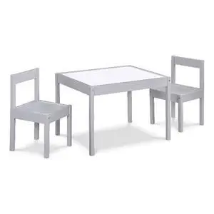 3-Piece Wood Dry Erase Kids Table & Chair Set, Gray Finish, Includes 2 Chairs, Durable Solid Wood Construction, 19 in Table, Safe for Children's Creativity and Play 3-Piece Wood Dry Erase Kids Table & Chair Set, Gray Finish, Includes 2 Chairs, Durable Solid Wood Construction, 19 in Table, Safe for Children's Creativity and Play