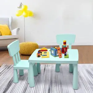 Kids Table and Chair Set, 3 Piece Plastic Toddler Table and Chairs for Art Craft, Reading, Drawing, Snack Time, Playroom, Preschool, Kindergarten, Children Activity Table for Ages 1-7 (Green) Kids Table and Chair Set, 3 Piece Plastic Toddler Table and Chairs for Art Craft, Reading, Drawing, Snack Time, Playroom, Preschool, Kindergarten, Children Activity Table for Ages 1-7 (Green)