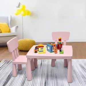 Kids Table and Chair Set, 3 Piece Plastic Toddler Table and Chairs for Art Craft, Reading, Drawing, Snack Time, Playroom, Preschool, Kindergarten, Children Activity Table for Ages 1-7 (Pink) Kids Table and Chair Set, 3 Piece Plastic Toddler Table and Chairs for Art Craft, Reading, Drawing, Snack Time, Playroom, Preschool, Kindergarten, Children Activity Table for Ages 1-7 (Pink)