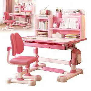 Small Desk, Kids Study Desk Chair Set, Height Adjustable Children School Study Table Chair Set with Sitting Corrector, Ergonomic Desk Chair with Book Stand, Foot Pedal, Partition Design (Pink1) Small Desk, Kids Study Desk Chair Set, Height Adjustable Children School Study Table Chair Set with Sitting Corrector, Ergonomic Desk Chair with Book Stand, Foot Pedal, Partition Design (Pink1)