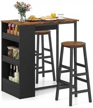 3-Pieces Dining Table Set, 36-Inches Rectangular Kitchen Table and 2 Barstools with Storage Shelves, Counter Height Table Set for Small Space, Breakfast Nook, Dinette, Pub, Living Room 3-Pieces Dining Table Set, 36-Inches Rectangular Kitchen Table and 2 Barstools with Storage Shelves, Counter Height Table Set for Small Space, Breakfast Nook, Dinette, Pub, Living Room