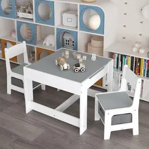 Kids Table and Chair Set Wood Activity Table with Storage, Detachable Tabletop for Study Drawing Play, Kids Chairs with Storage Drawer Boys Girls Gift Toddler Desk Set for Nursery Playroom, White Grey Kids Table and Chair Set Wood Activity Table with Storage, Detachable Tabletop for Study Drawing Play, Kids Chairs with Storage Drawer Boys Girls Gift Toddler Desk Set for Nursery Playroom, White Grey