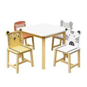 Kids Table and Chairs, Childrens Table and Chair Set of 5 Piece, Wooden Cartoon Animals Design, Ideal for Arts & Crafts, Gift for Ages 2+, White Kids Table and Chairs, Childrens Table and Chair Set of 5 Piece, Wooden Cartoon Animals Design, Ideal for Arts & Crafts, Gift for Ages 2+, White