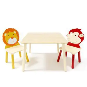 Kids Table and Chairs, Childrens Table and Chair Set of 3 Piece, Wooden Cartoon Animals Design, Ideal for Arts & Crafts, Gift for Ages 2+, Lion & Monkey Kids Table and Chairs, Childrens Table and Chair Set of 3 Piece, Wooden Cartoon Animals Design, Ideal for Arts & Crafts, Gift for Ages 2+, Lion & Monkey