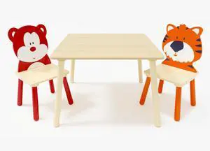 Kids Table and Chairs, Childrens Table and Chair Set of 3 Piece, Wooden Cartoon Animals Design, Ideal for Arts & Crafts, Gift for Ages 2+, Bear & Tiger Kids Table and Chairs, Childrens Table and Chair Set of 3 Piece, Wooden Cartoon Animals Design, Ideal for Arts & Crafts, Gift for Ages 2+, Bear & Tiger