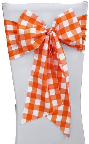 Checkered Chair Bows Sashes, 10-Pack, 7, Orange/White 7 by 108-Inch Checkered Chair Bows Sashes, 10-Pack, 7, Orange/White 7 by 108-Inch