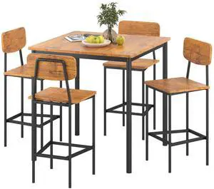 Kitchen Table and Chairs of 4, Dining Table Set for 4 with Space-Saving Design, Industrial Dining Room Table Set for Family Dinner, Party, Brown Kitchen Table and Chairs of 4, Dining Table Set for 4 with Space-Saving Design, Industrial Dining Room Table Set for Family Dinner, Party, Brown