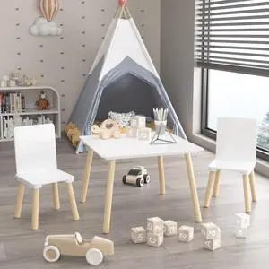 Kids Table and Chairs, Childrens Table and Chair Set of 3 Piece, Wooden Activity Play Table Set, Ideal for Arts & Crafts, Gift for Ages 2+, White Kids Table and Chairs, Childrens Table and Chair Set of 3 Piece, Wooden Activity Play Table Set, Ideal for Arts & Crafts, Gift for Ages 2+, White