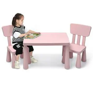 3-Piece Kids Table and Chairs Set, Lightweight Plastic Children Activity Center for Reading, Writing, Painting, Snack Time, Kids Furniture Art Study Desk & Chairs Set for Ages 1-7 (Pink) 3-Piece Kids Table and Chairs Set, Lightweight Plastic Children Activity Center for Reading, Writing, Painting, Snack Time, Kids Furniture Art Study Desk & Chairs Set for Ages 1-7 (Pink)