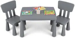 3-Piece Kids Table and Chairs Set, Lightweight Plastic Children Activity Center for Reading, Writing, Painting, Snack Time, Kids Furniture Art Study Desk & Chairs Set for Ages 1-7 (Grey) 3-Piece Kids Table and Chairs Set, Lightweight Plastic Children Activity Center for Reading, Writing, Painting, Snack Time, Kids Furniture Art Study Desk & Chairs Set for Ages 1-7 (Grey)