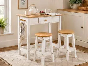 Breakfast Table Set with Stools, Solid Wood Kitchen Table and 2 Stools, Space-Saving Dining Set for Small Spaces, Apartments, Kitchen and Dining Room Breakfast Table Set with Stools, Solid Wood Kitchen Table and 2 Stools, Space-Saving Dining Set for Small Spaces, Apartments, Kitchen and Dining Room