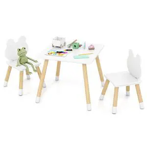Kids Table and Chair Set, Children Wooden Activity Table & 2 Chairs Set, Solid Wood Legs, Easy Assembly, 3 Piece Froggy Themed Toddler Furniture Set for Art Craft Kids Table and Chair Set, Children Wooden Activity Table & 2 Chairs Set, Solid Wood Legs, Easy Assembly, 3 Piece Froggy Themed Toddler Furniture Set for Art Craft