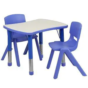 21.875"W x 26.625"L Blue Plastic Activity Table Set-2 Chairs 21.875"W x 26.625"L Blue Plastic Activity Table Set-2 Chairs