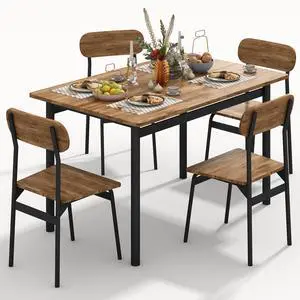 Dining Table Set for 4, Wood Kitchen Table and Chairs,Oval Backrest Kitchen & Dining Room Tables, Dinette Set for Small Space, Dining Room, Breakfast Nook, Apartment, Brown Dining Table Set for 4, Wood Kitchen Table and Chairs,Oval Backrest Kitchen & Dining Room Tables, Dinette Set for Small Space, Dining Room, Breakfast Nook, Apartment, Brown