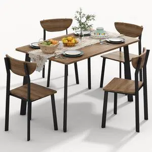 Dining Table Set for 4, Wood Kitchen Table and Chairs,Curved Backrest Kitchen & Dining Room Tables, Dinette Set for Small Space, Dining Room, Breakfast Nook, Apartment, Walnut Dining Table Set for 4, Wood Kitchen Table and Chairs,Curved Backrest Kitchen & Dining Room Tables, Dinette Set for Small Space, Dining Room, Breakfast Nook, Apartment, Walnut