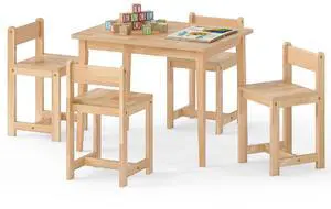 Kids Table and Chairs, 5 Pieces Rubber Wood Toddler Desk Set for Arts, Crafts, Homework & Snack Time, Kindergarten & Playroom,Toddler Table and Chair Set for Children 4+ Years Old (Natural) Kids Table and Chairs, 5 Pieces Rubber Wood Toddler Desk Set for Arts, Crafts, Homework & Snack Time, Kindergarten & Playroom,Toddler Table and Chair Set for Children 4+ Years Old (Natural)