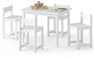 Kids Table and Chairs, 5 Pieces Rubber Wood Toddler Desk Set for Arts, Crafts, Homework & Snack Time, Kindergarten & Playroom,Toddler Table and Chair Set for Children 4+ Years Old (White) Kids Table and Chairs, 5 Pieces Rubber Wood Toddler Desk Set for Arts, Crafts, Homework & Snack Time, Kindergarten & Playroom,Toddler Table and Chair Set for Children 4+ Years Old (White)