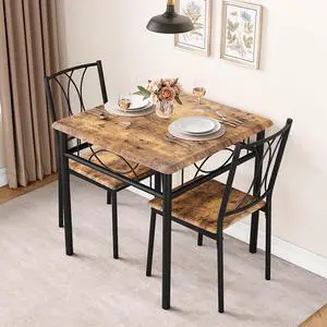 Farmhouse Wooden Dining Table Set for 2, Square Kitchen Table with 2 Chairs, 3 Piece Small Table and Chairs Set for Apartments, Studios, and Small Areas Farmhouse Wooden Dining Table Set for 2, Square Kitchen Table with 2 Chairs, 3 Piece Small Table and Chairs Set for Apartments, Studios, and Small Areas