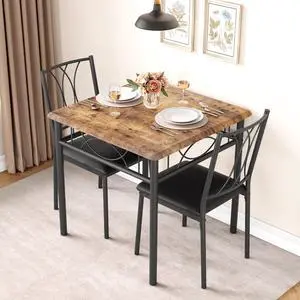 Farmhouse Wooden Dining Table Set for 2, Square Kitchen Table with 2 Upholstered Chairs, 3 Piece Small Table and Chairs Set for Apartments, Studios, and Small Areas Farmhouse Wooden Dining Table Set for 2, Square Kitchen Table with 2 Upholstered Chairs, 3 Piece Small Table and Chairs Set for Apartments, Studios, and Small Areas