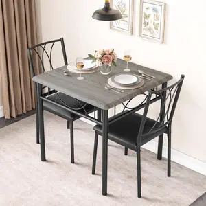 Farmhouse Wooden Dining Table Set for 2, Square Kitchen Table with 2 Upholstered Chairs, 3 Piece Small Table and Chairs Set for Apartments, Studios, and Small Areas Farmhouse Wooden Dining Table Set for 2, Square Kitchen Table with 2 Upholstered Chairs, 3 Piece Small Table and Chairs Set for Apartments, Studios, and Small Areas