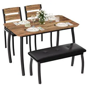 Dining Table Set for 4, Rectangular Kitchen Table Set,3-Piece Dining Table with 1 Upholstered Bench &2 Chairs with Backrests& Metal Frame,Perfect for Small Spaces, Kitchens & Dining Rooms (Brown) Dining Table Set for 4, Rectangular Kitchen Table Set,3-Piece Dining Table with 1 Upholstered Bench &2 Chairs with Backrests& Metal Frame,Perfect for Small Spaces, Kitchens & Dining Rooms (Brown)