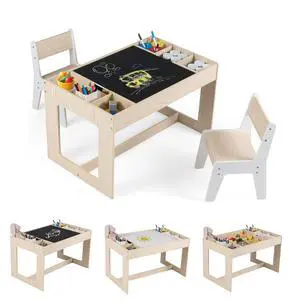 Kids Table and Chairs, Children Sturdy Wooden Activity Set w/Storage Cubbies, Removable Double-Sided Tabletop, for Art, Drawing, Reading, Dining, Toddler Table and Chair Set (Natural) Kids Table and Chairs, Children Sturdy Wooden Activity Set w/Storage Cubbies, Removable Double-Sided Tabletop, for Art, Drawing, Reading, Dining, Toddler Table and Chair Set (Natural)