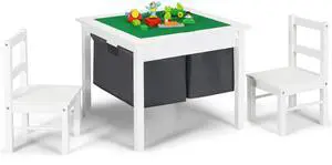 Kids Table and Chairs, 2 in 1 Wooden Activity Desk w/Building Block Double-Sided Tabletop & 2 Large Storage Drawers, Toddler Table and Chair Set for Preschool, Nursery, Kindergarten (White) Kids Table and Chairs, 2 in 1 Wooden Activity Desk w/Building Block Double-Sided Tabletop & 2 Large Storage Drawers, Toddler Table and Chair Set for Preschool, Nursery, Kindergarten (White)