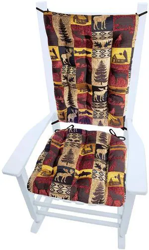 Fairbanks Red Rocking Chair Cushions with Ties - Extra-Large - Latex Foam Fill Cushion - Woodlands Rustic Lodge & Lake House Décor Fairbanks Red Rocking Chair Cushions with Ties - Extra-Large - Latex Foam Fill Cushion - Woodlands Rustic Lodge & Lake House Décor