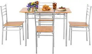 Dining Table Set, Wood Table top and 4 Modern Chairs with Metal Legs, Rectangular Home Furniture Dining Table Set, Wood Table top and 4 Modern Chairs with Metal Legs, Rectangular Home Furniture