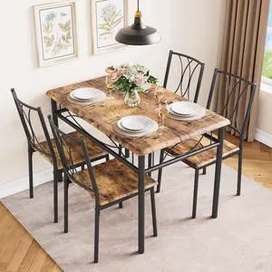 Dining Table Set for 4, Compact Kitchen Table and 4 Chairs, 5-Piece Kitchen Table Set, Space-Saving Design for Small Space, Dining Room, Apartment, Retro Brown Dining Table Set for 4, Compact Kitchen Table and 4 Chairs, 5-Piece Kitchen Table Set, Space-Saving Design for Small Space, Dining Room, Apartment, Retro Brown