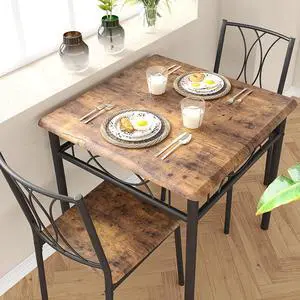 Dining Table Set for 2, Kitchen Table with 2 Chairs, Wood 3-Piece Kitchen Dining Room Table Set for Apartment, Small Space, Space Saving, Retro Brown Dining Table Set for 2, Kitchen Table with 2 Chairs, Wood 3-Piece Kitchen Dining Room Table Set for Apartment, Small Space, Space Saving, Retro Brown