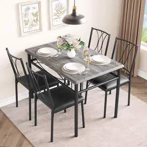 Dining Table Set for 4, Compact Kitchen Table with 4 Upholstered Chairs, 5-Piece Kitchen Table Set for Small Space, Dining Room, Apartment, Retro Gary Dining Table Set for 4, Compact Kitchen Table with 4 Upholstered Chairs, 5-Piece Kitchen Table Set for Small Space, Dining Room, Apartment, Retro Gary