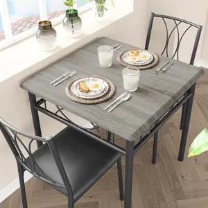 Dining Table Set for 2, Kitchen Table with 2 Upholstered Chairs, Wood 3-Piece Kitchen Dining Room Table Set for Apartment, Small Space, Space Saving, Retro Gary Dining Table Set for 2, Kitchen Table with 2 Upholstered Chairs, Wood 3-Piece Kitchen Dining Room Table Set for Apartment, Small Space, Space Saving, Retro Gary