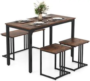 4-Piece Dining Table Set for 4, Modern Kitchen Table and Chairs, Nesting Furniture Set with Bench & 2 Stools, Space-Saving Desk Set, Dinette Set for Small Place, Dining Room Restaurant (Brown) 4-Piece Dining Table Set for 4, Modern Kitchen Table and Chairs, Nesting Furniture Set with Bench & 2 Stools, Space-Saving Desk Set, Dinette Set for Small Place, Dining Room Restaurant (Brown)