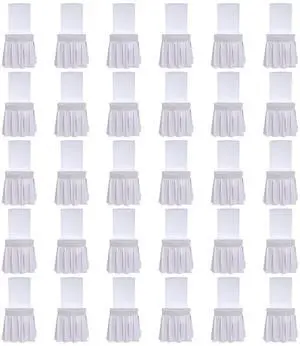 30 Pcs White Chair Covers with Skirt, Wedding Long Stretch Chair Cover Removable and Washable Stretch Chair Slipcovers with Skirt for Dining Chairs Hotel and Wedding Ceremony 30 Pcs White Chair Covers with Skirt, Wedding Long Stretch Chair Cover Removable and Washable Stretch Chair Slipcovers with Skirt for Dining Chairs Hotel and Wedding Ceremony