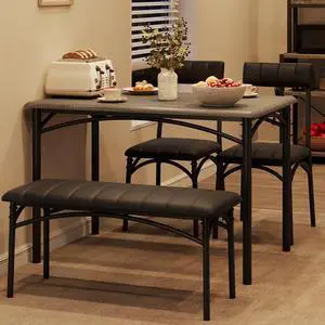 Dining Table Set for 4, Small Dining Table Set with Upholstered Bench and 2 Chairs, Kitchen Table and Chairs for 4, for Small Space, Apartment, Dinner, Rustic Gray Dining Table Set for 4, Small Dining Table Set with Upholstered Bench and 2 Chairs, Kitchen Table and Chairs for 4, for Small Space, Apartment, Dinner, Rustic Gray