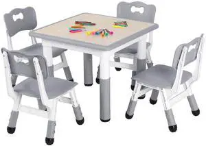 Kids Table and 4 Chairs Set, Height Adjustable ((18.9"23.6"), Anti-Slip Childrens Activity Desk, Wipe-Clean Desktop, Montessori Learning, Drawing for Toddler, Classroom, Home & Daycare (Grey) Kids Table and 4 Chairs Set, Height Adjustable ((18.9"23.6"), Anti-Slip Childrens Activity Desk, Wipe-Clean Desktop, Montessori Learning, Drawing for Toddler, Classroom, Home & Daycare (Grey)