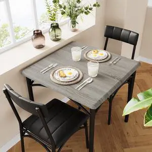 Dining Table Set,Kitchen Table and Chairs for 2,Metal and Wood Square Dining Room Table Set with 2 Upholstered Chairs,3 Piece Dining Table Set for Small Space,Apartment,Gray Dining Table Set,Kitchen Table and Chairs for 2,Metal and Wood Square Dining Room Table Set with 2 Upholstered Chairs,3 Piece Dining Table Set for Small Space,Apartment,Gray