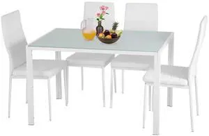 Dining Table Set for 4 Furniture 5 Piece Faux Dining Set, Modern Kitchen Table with Upholstered PU Leather Chairs and Glass Tabletop for Breakfast Nook Small Spaces,White Dining Table Set for 4 Furniture 5 Piece Faux Dining Set, Modern Kitchen Table with Upholstered PU Leather Chairs and Glass Tabletop for Breakfast Nook Small Spaces,White