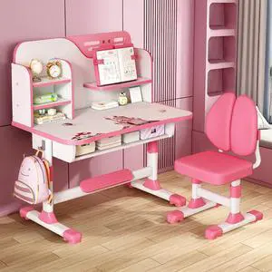 Kids Desk and Chair Set, Children School Study Table Chair Set, Ergonomic Desk Chair with Large Writing Board, Bookshelf and Drawer Pink, 3888199 Kids Desk and Chair Set, Children School Study Table Chair Set, Ergonomic Desk Chair with Large Writing Board, Bookshelf and Drawer Pink, 3888199