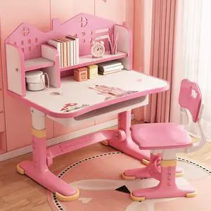 Kids Desk and Chair Set with Castle Backboard - Height Adjustable Children's Study Table with Storage Drawer & Bookstand, Widened Desktop & Ergonomic Chair for Boys Girls 3-12 Years (Pink) Kids Desk and Chair Set with Castle Backboard - Height Adjustable Children's Study Table with Storage Drawer & Bookstand, Widened Desktop & Ergonomic Chair for Boys Girls 3-12 Years (Pink)